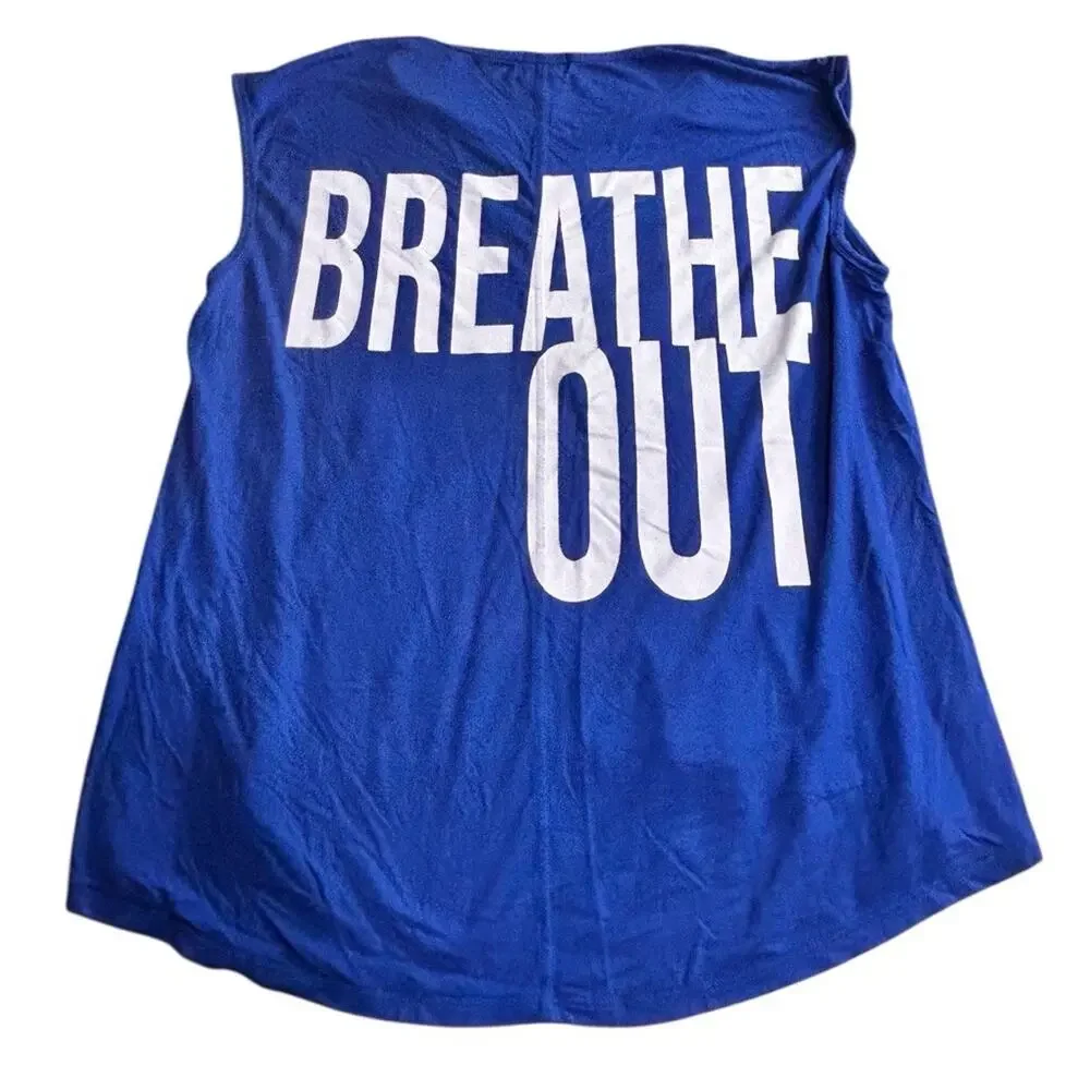 Women's Blue Muscle Shirt Sz M Breathe In Breathe Out Sleeveless Yoga Tee Top